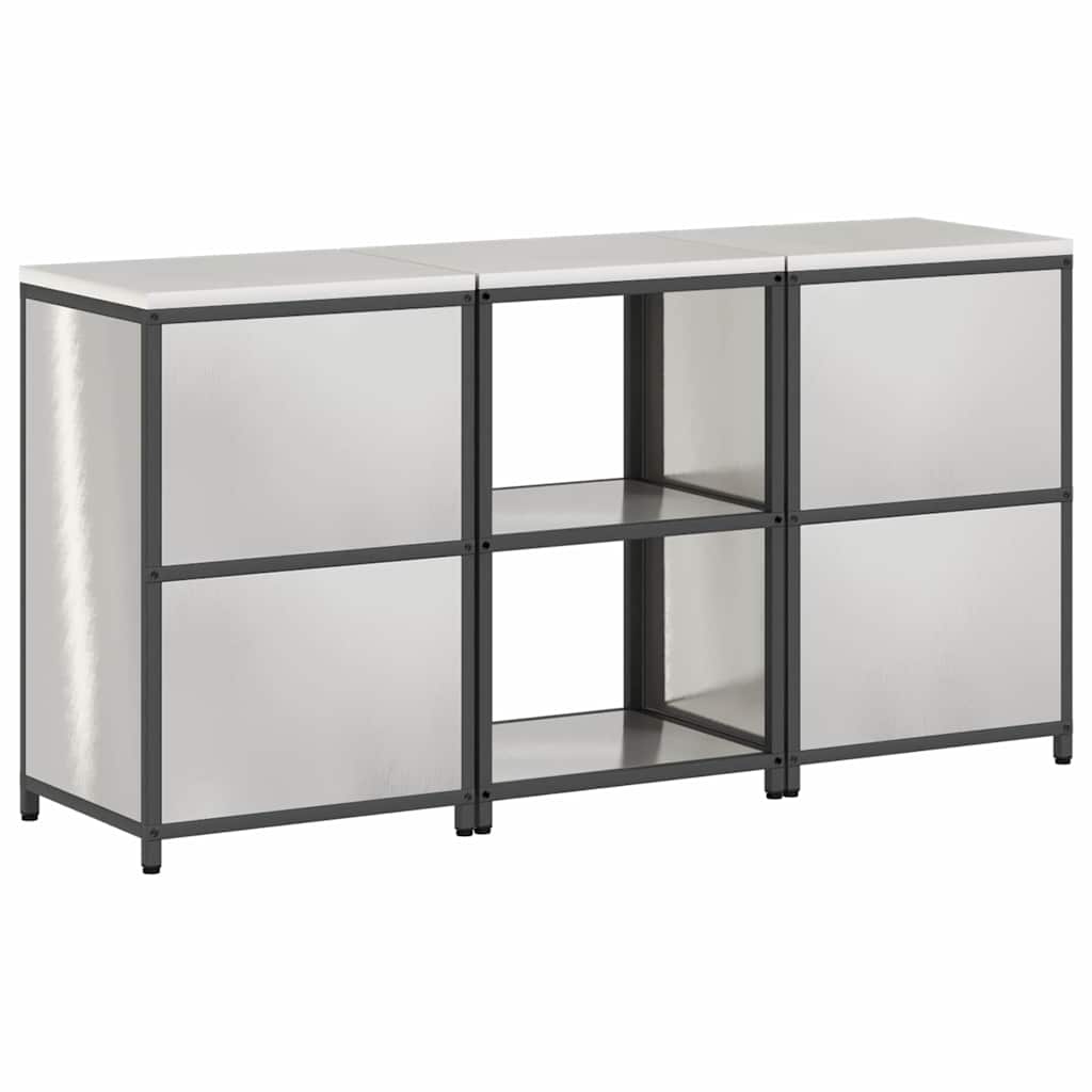 Küchenlager-Set mit Tür 3 pcs Silber 180 x 50 x 92 cm Edelstahl