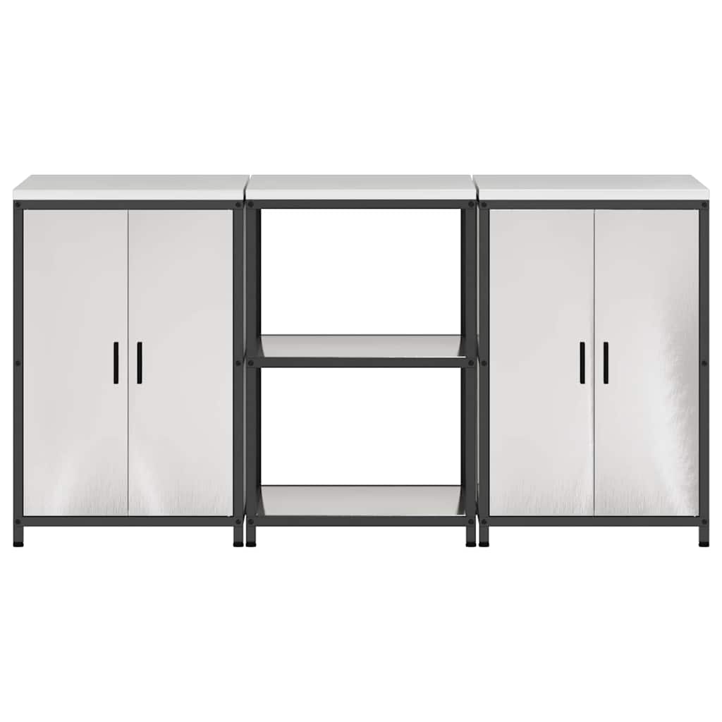 Küchenlager-Set mit Tür 3 pcs Silber 180 x 50 x 92 cm Edelstahl
