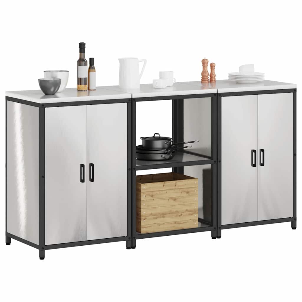 Küchenlager-Set mit Tür 3 pcs Silber 180 x 50 x 92 cm Edelstahl