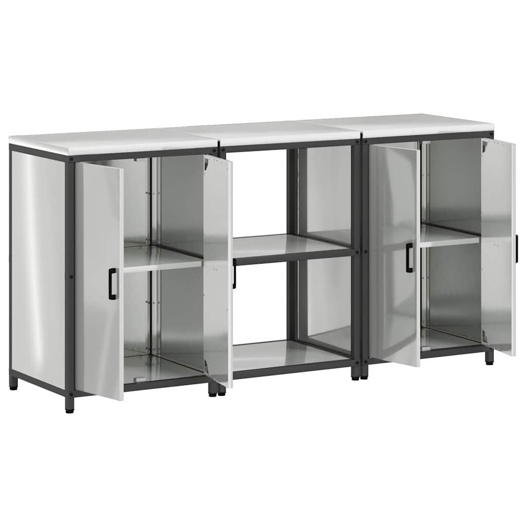 Küchenlager-Set 3 pcs Silber 180 x 50 x 92 cm Verzinkter Stahl