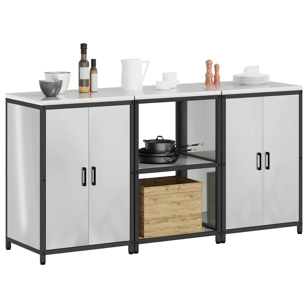 Küchenlager-Set 3 pcs Silber 180 x 50 x 92 cm Verzinkter Stahl