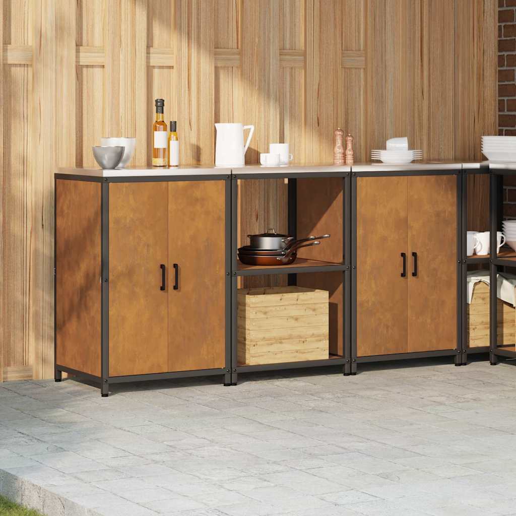 Küchenlager-Set mit Regal mit Tür 3 pcs Rostig 180 x 50 x 92 cm