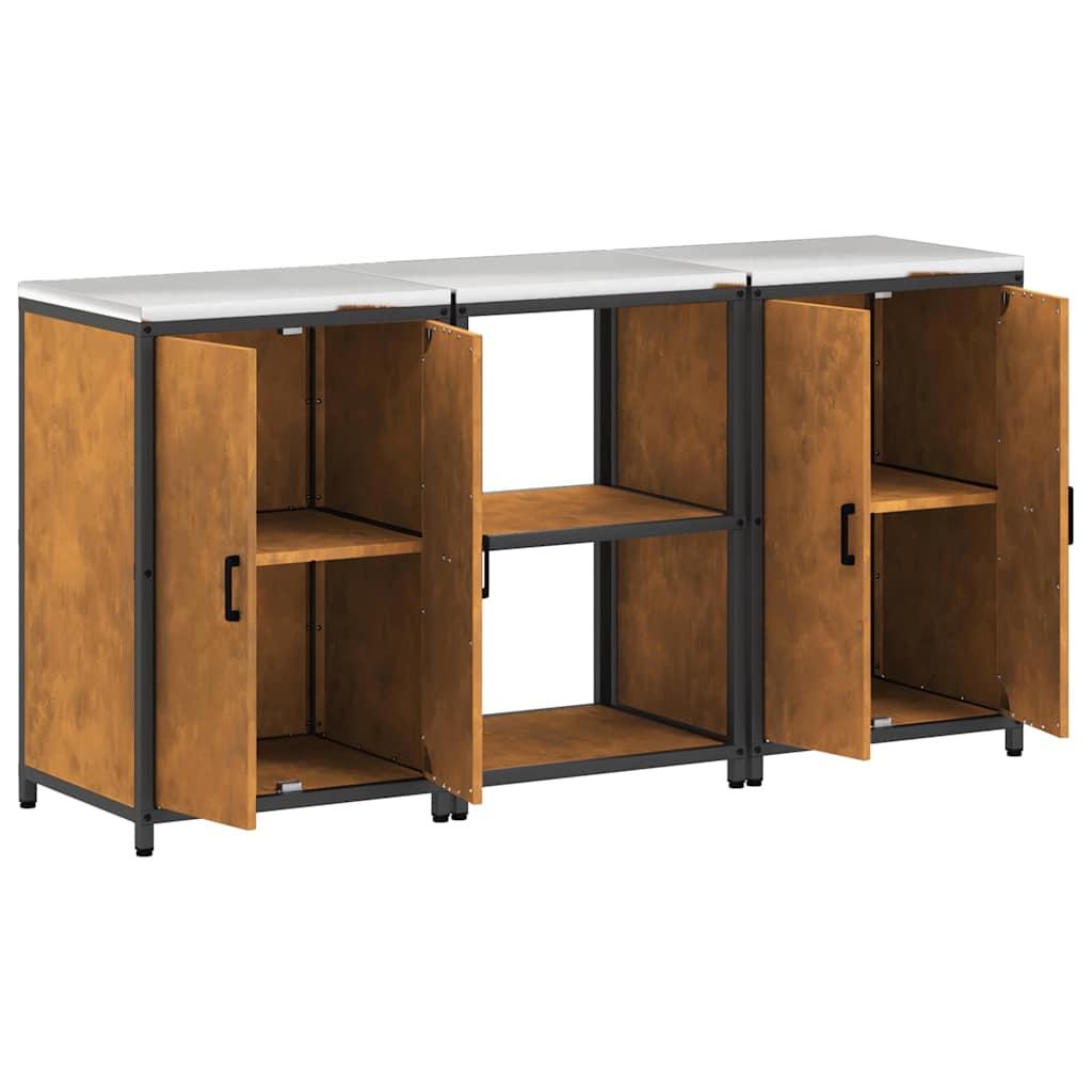 Küchenlager-Set mit Regal mit Tür 3 pcs Rostig 180 x 50 x 92 cm