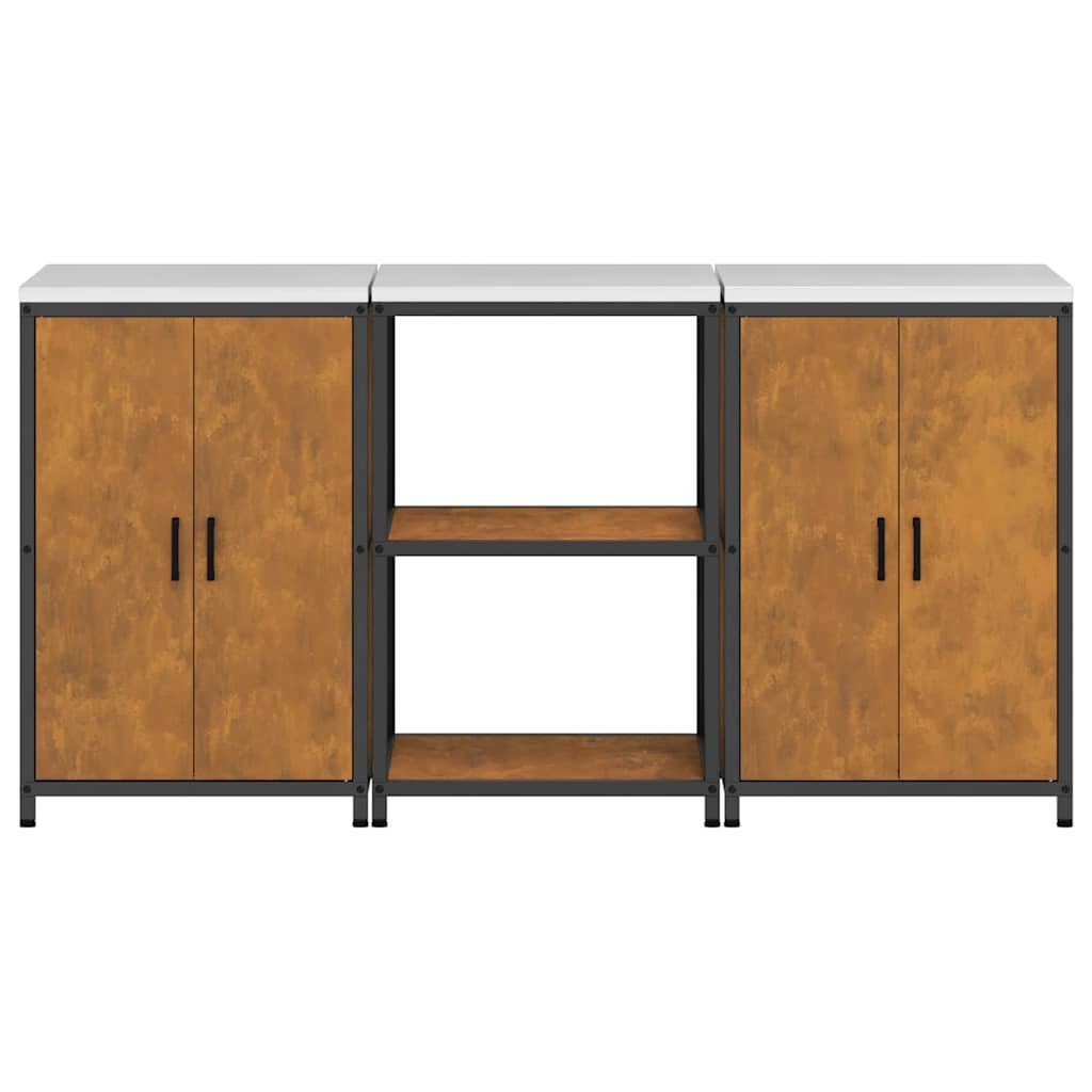 Küchenlager-Set mit Regal mit Tür 3 pcs Rostig 180 x 50 x 92 cm