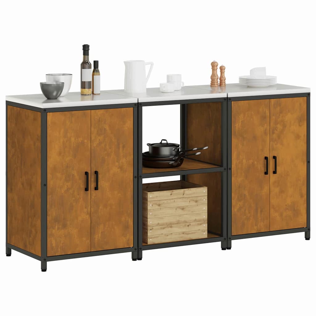 Küchenlager-Set mit Regal mit Tür 3 pcs Rostig 180 x 50 x 92 cm