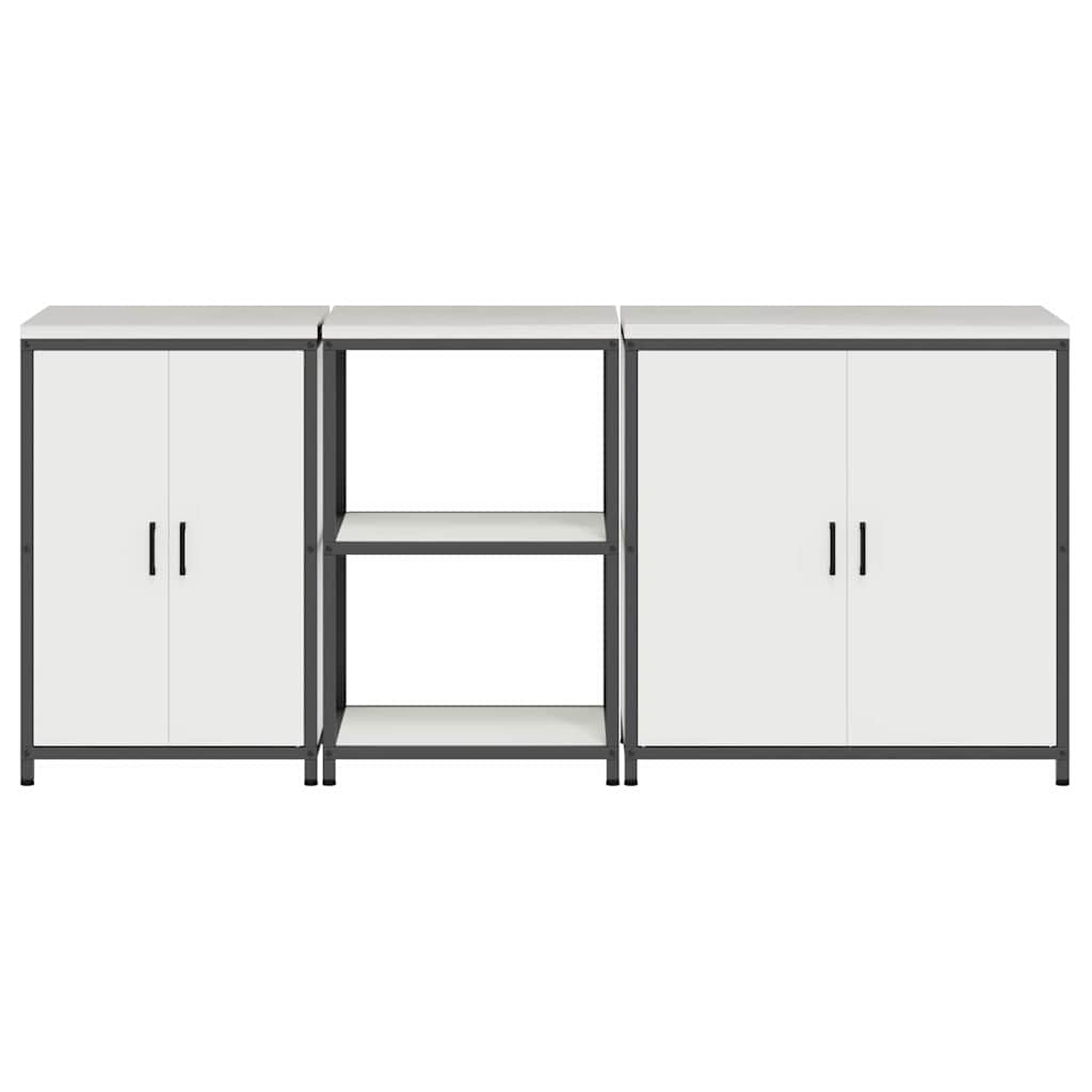 Küchenlager-Set 3 pcs Weiß 210 x 50 x 92 cm Kaltgewalzter Stahl