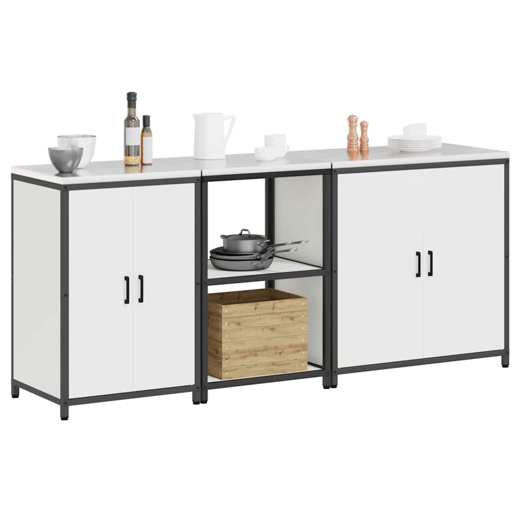 Küchenlager-Set 3 pcs Weiß 210 x 50 x 92 cm Kaltgewalzter Stahl