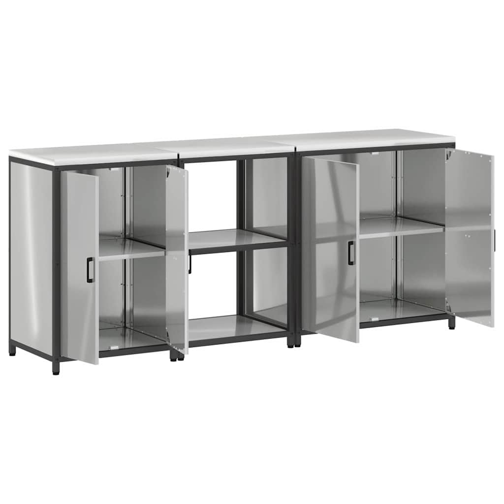 Küchenlager-Set 3 pcs Silber 210 x 50 x 92 cm Verzinkter Stahl