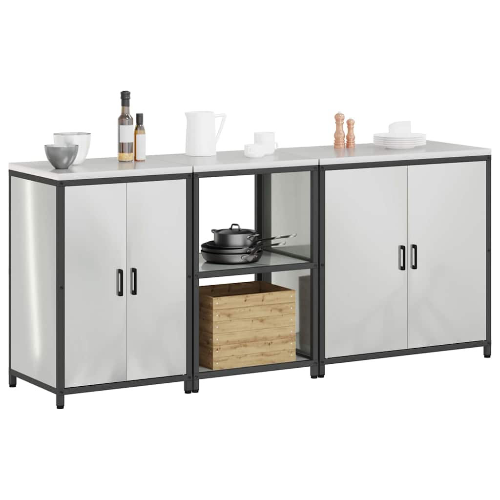 Küchenlager-Set 3 pcs Silber 210 x 50 x 92 cm Verzinkter Stahl