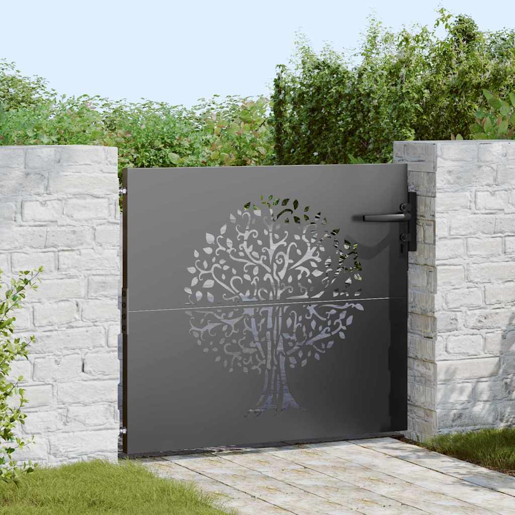 Gartentor, Gartenzaun 85x75 cm Cortenstahl Baumdesign Schwarz