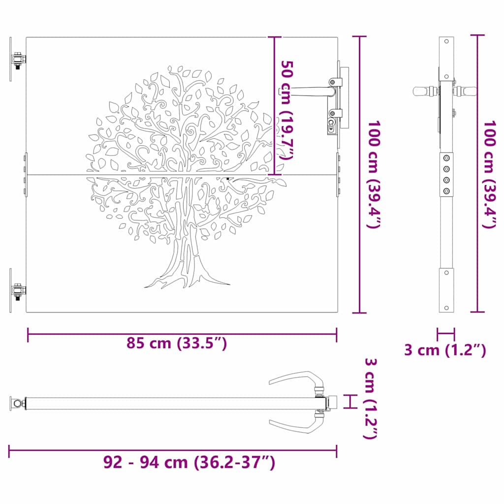 Gartentor, Gartenzaun 85x75 cm Cortenstahl Baumdesign Schwarz