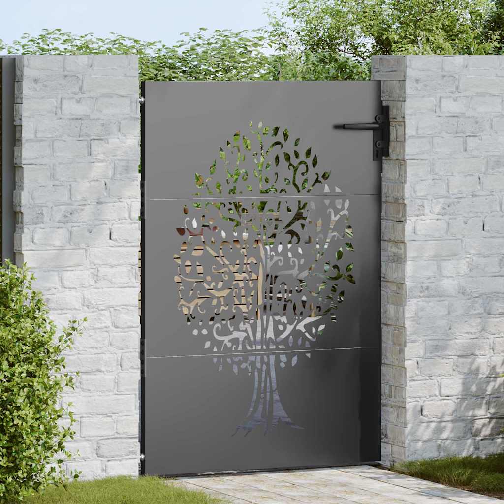 Gartentor, Gartenzaun 85x75 cm Cortenstahl Baumdesign Schwarz
