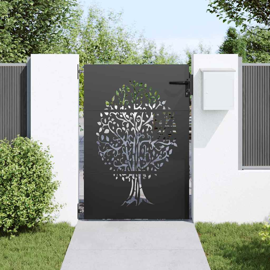 Gartentor, Gartenzaun 85x75 cm Cortenstahl Baumdesign Schwarz