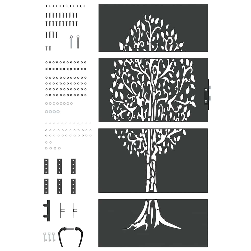 Gartentor, Gartenzaun 85x75 cm Cortenstahl Baumdesign Schwarz