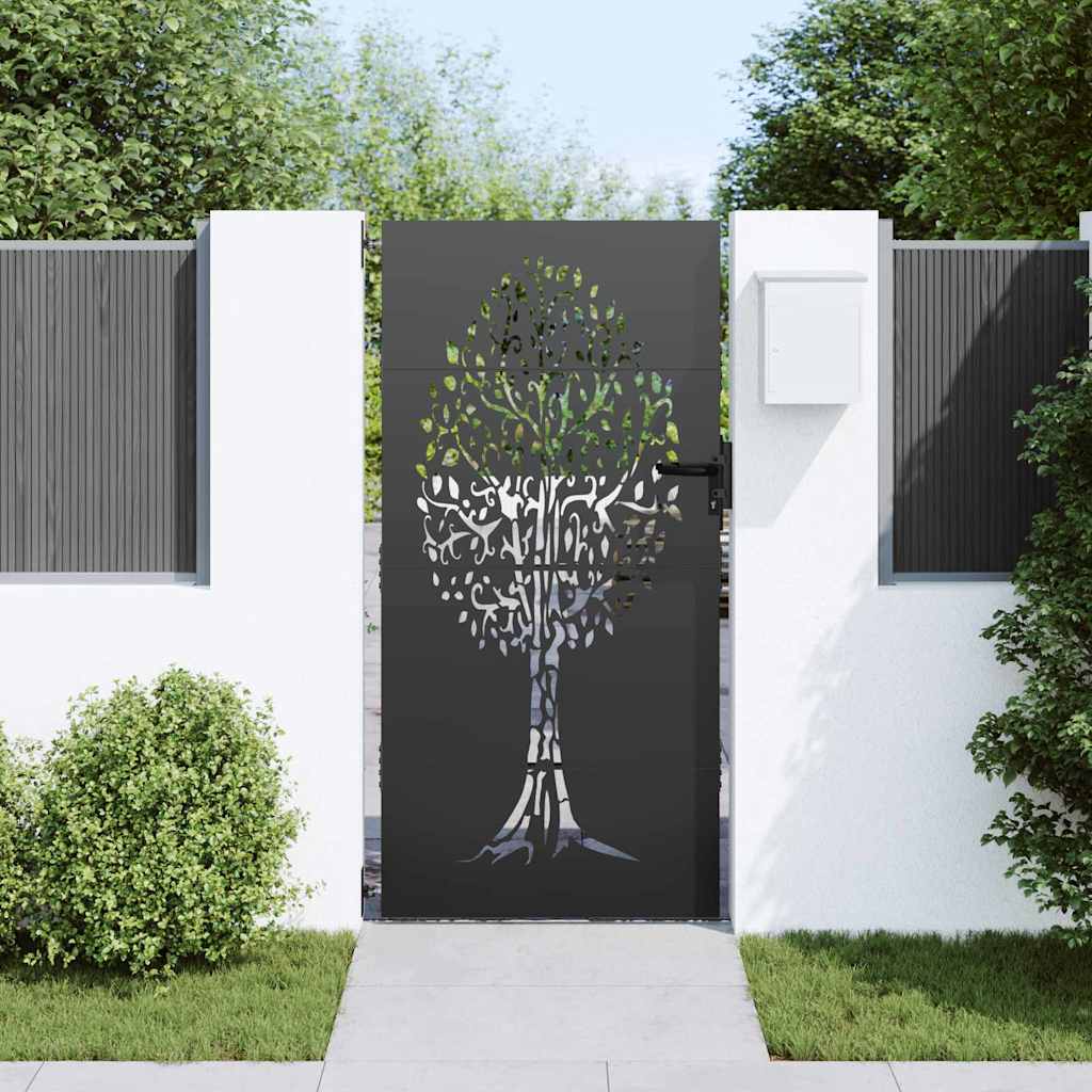 Gartentor, Gartenzaun 85x75 cm Cortenstahl Baumdesign Schwarz