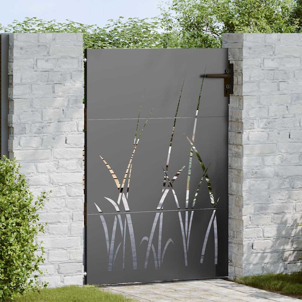 Gartentor, Gartentor 85x150 cm Cortenstahl Grasdesign Schwarz