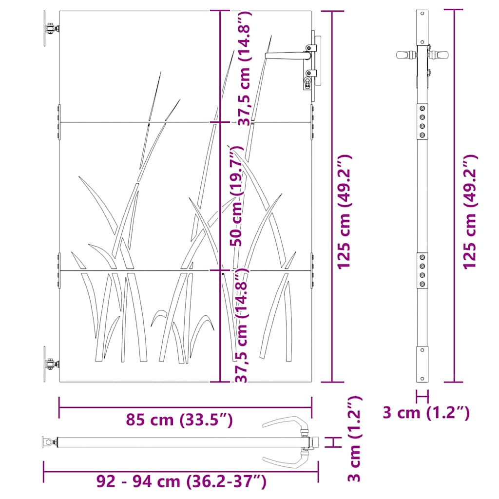Gartentor, Gartentor 85x150 cm Cortenstahl Grasdesign Schwarz