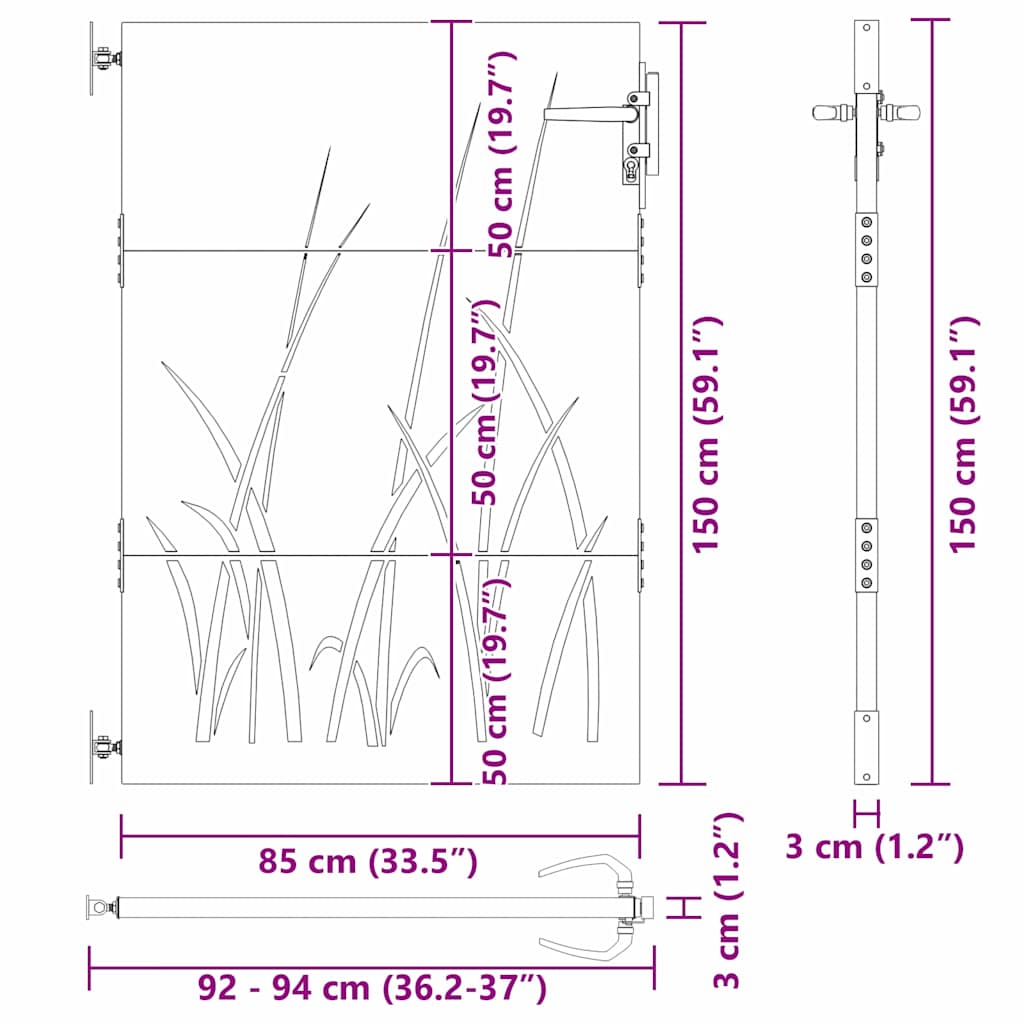 Gartentor, Gartentor 85x150 cm Cortenstahl Grasdesign Schwarz