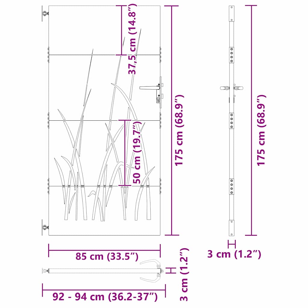 Gartentor, Gartentor 85x150 cm Cortenstahl Grasdesign Schwarz