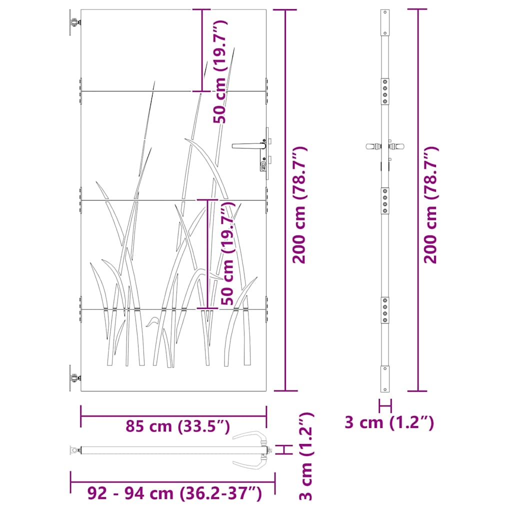 Gartentor, Gartentor 85x150 cm Cortenstahl Grasdesign Schwarz