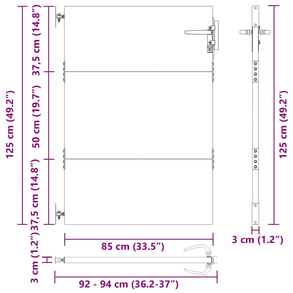 Gartentor Schwarz 105 x 125 cm Pulverbeschichteter Stahl