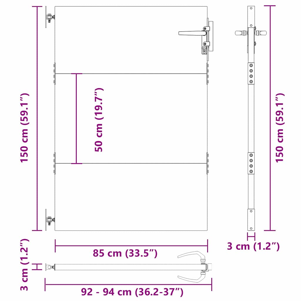 Gartentor Schwarz 105 x 150 cm Pulverbeschichteter Stahl