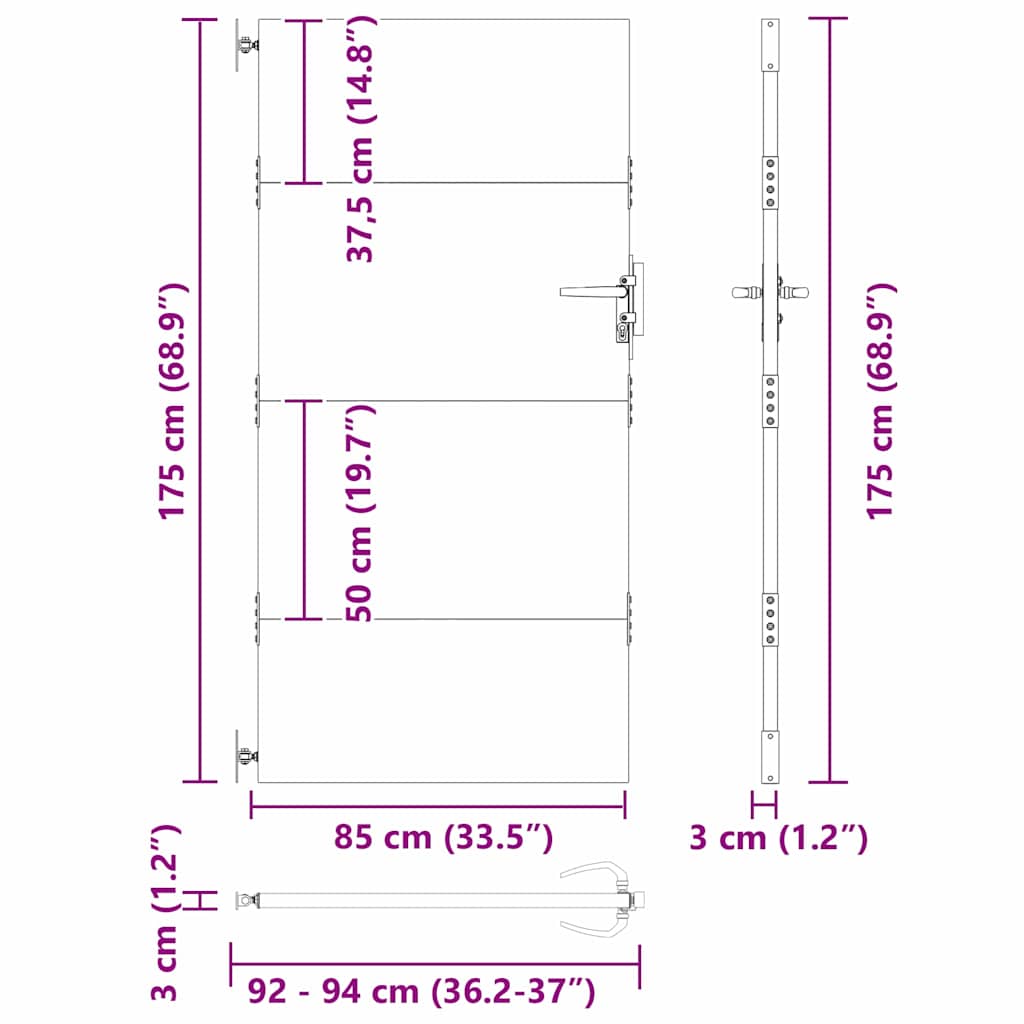 Gartentor Schwarz 105 x 175 cm Pulverbeschichteter Stahl