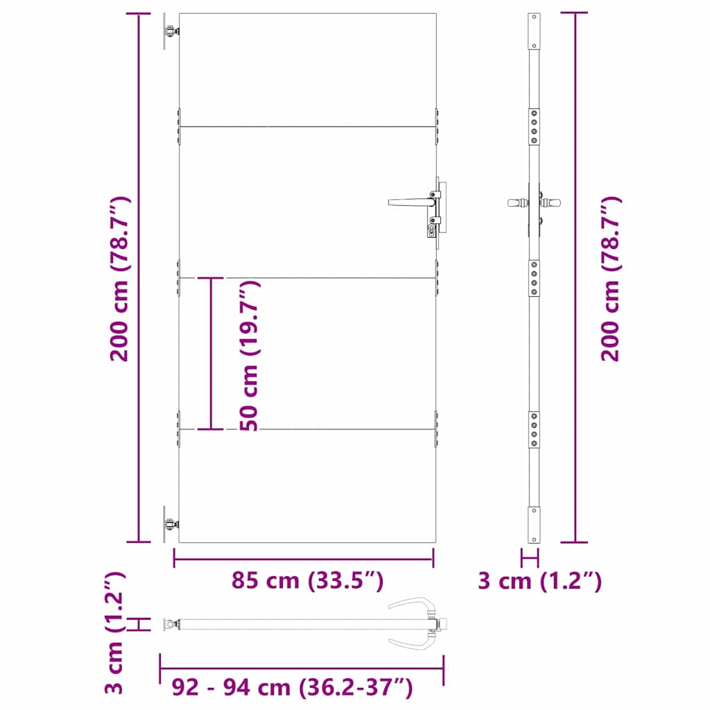 Gartentor Schwarz 105 x 200 cm Pulverbeschichteter Stahl