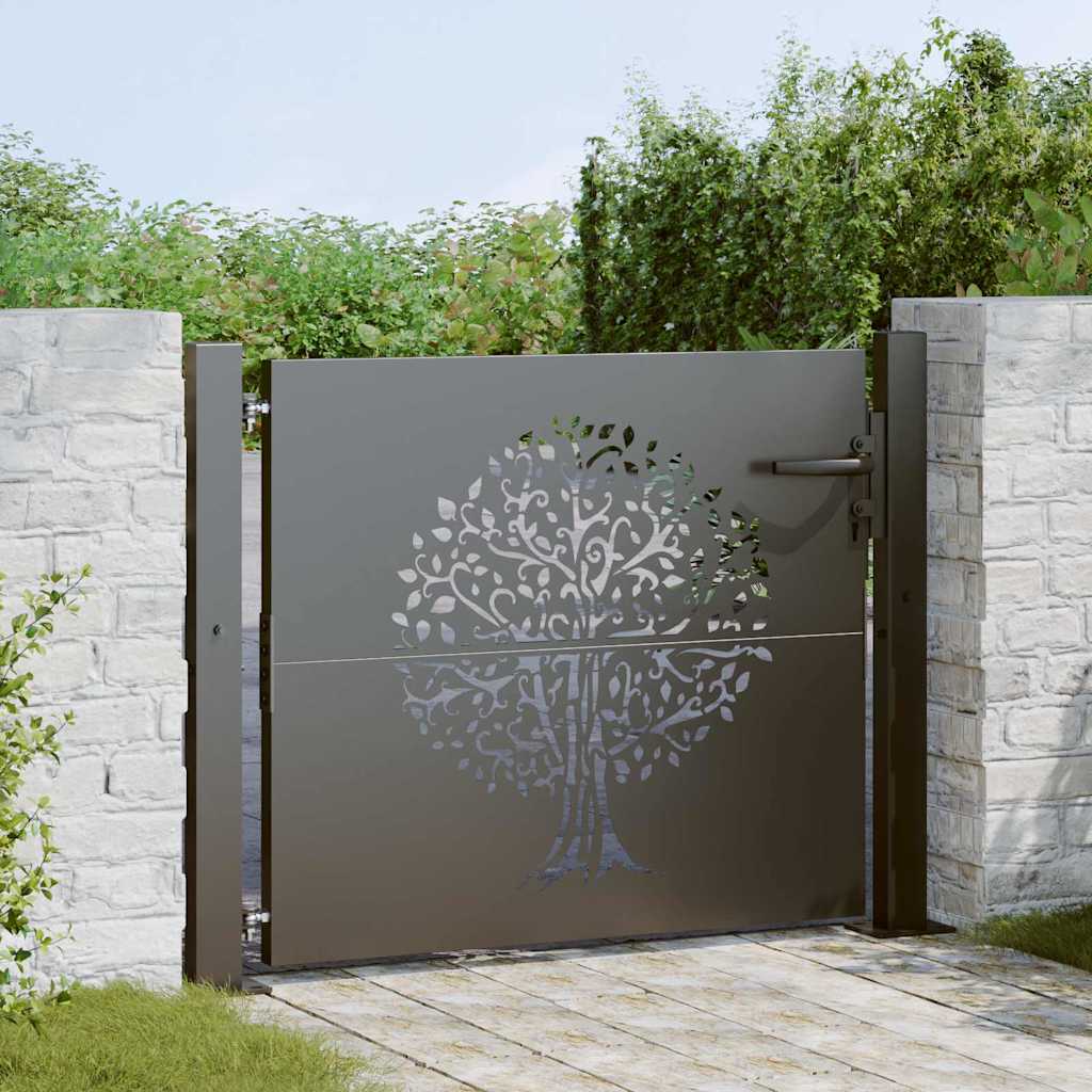 Gartentor Schwarz 105 x 100 cm Pulverbeschichteter Stahl