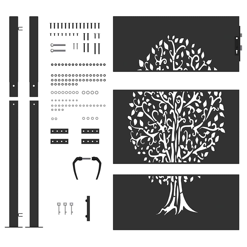 Gartentor, Gartentor 105x75 cm Cortenstahl Baumdesign Schwarz