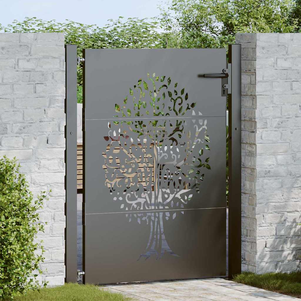 Gartentor, Gartentor 105x75 cm Cortenstahl Baumdesign Schwarz