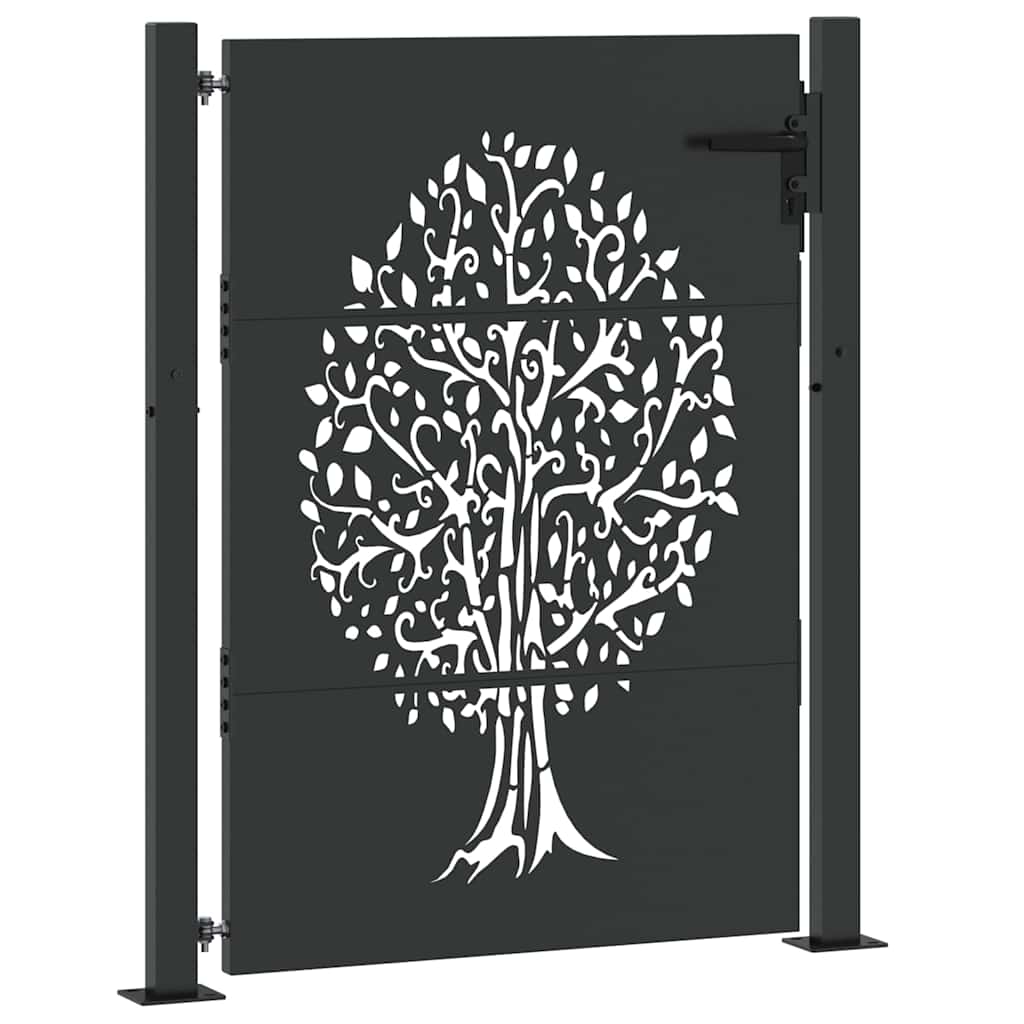Gartentor, Gartentor 105x75 cm Cortenstahl Baumdesign Schwarz