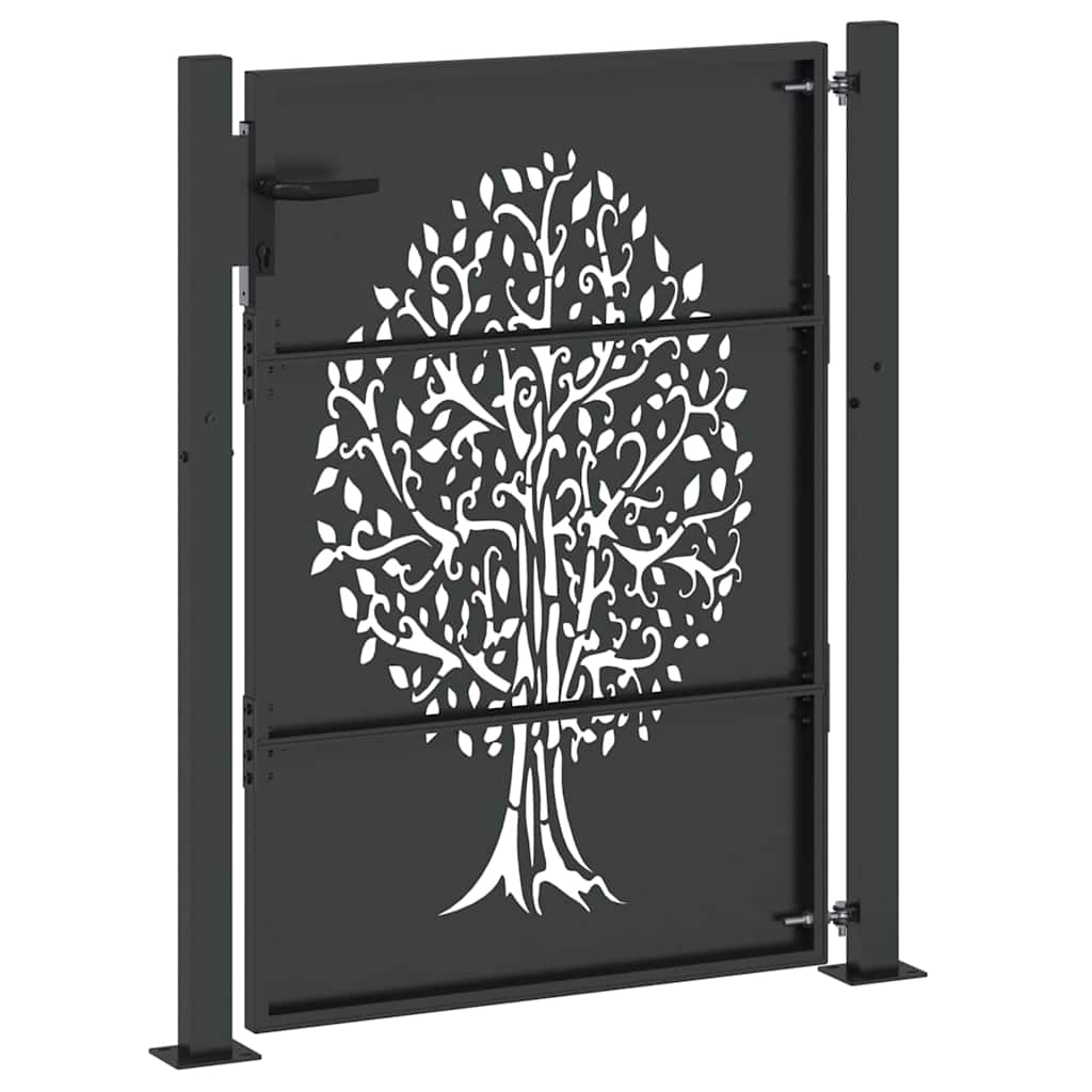 Gartentor, Gartentor 105x75 cm Cortenstahl Baumdesign Schwarz
