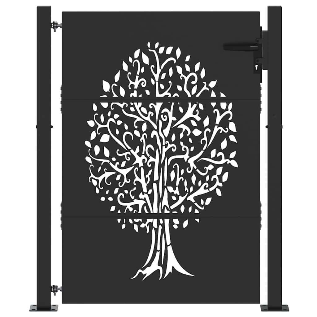Gartentor, Gartentor 105x75 cm Cortenstahl Baumdesign Schwarz