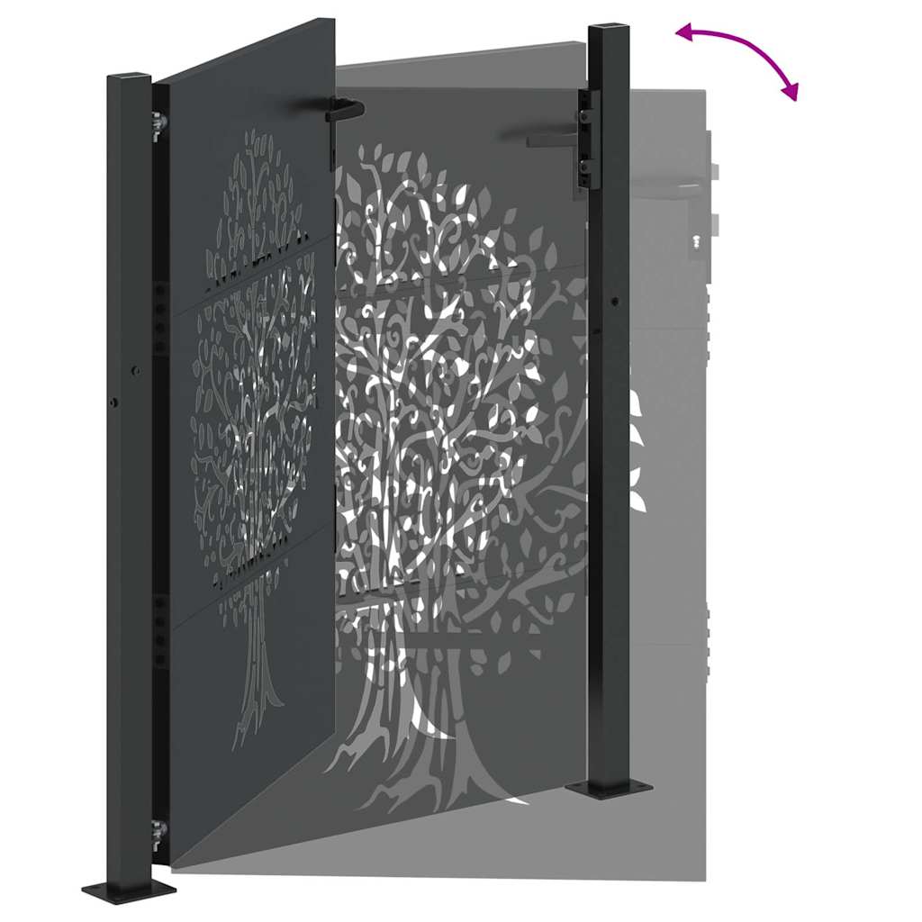 Gartentor, Gartentor 105x75 cm Cortenstahl Baumdesign Schwarz