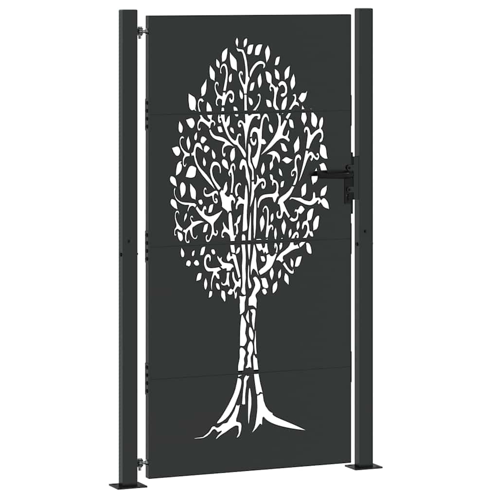 Gartentor, Gartentor 105x75 cm Cortenstahl Baumdesign Schwarz
