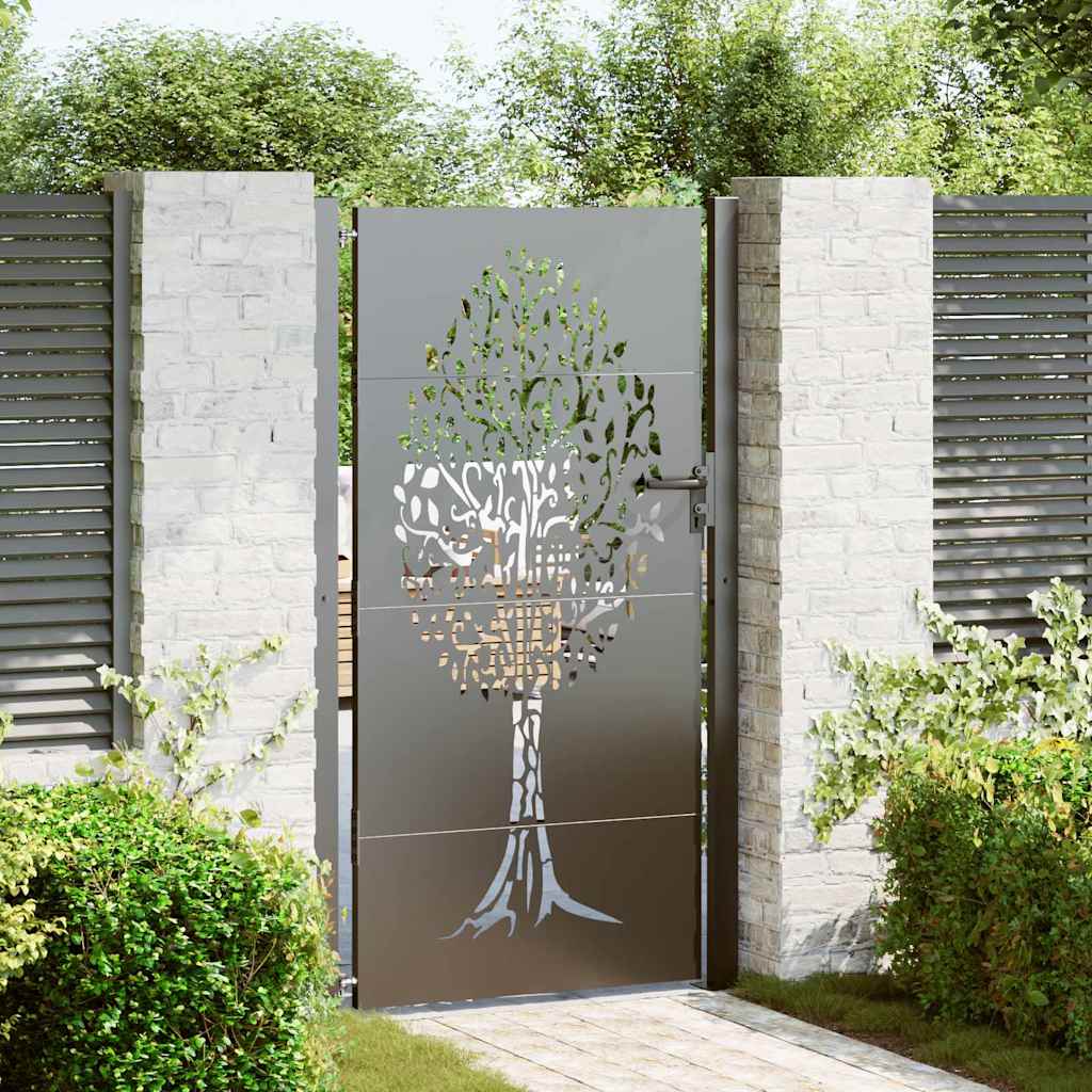 Gartentor, Gartentor 105x75 cm Cortenstahl Baumdesign Schwarz