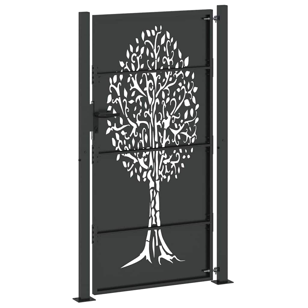 Gartentor, Gartentor 105x75 cm Cortenstahl Baumdesign Schwarz
