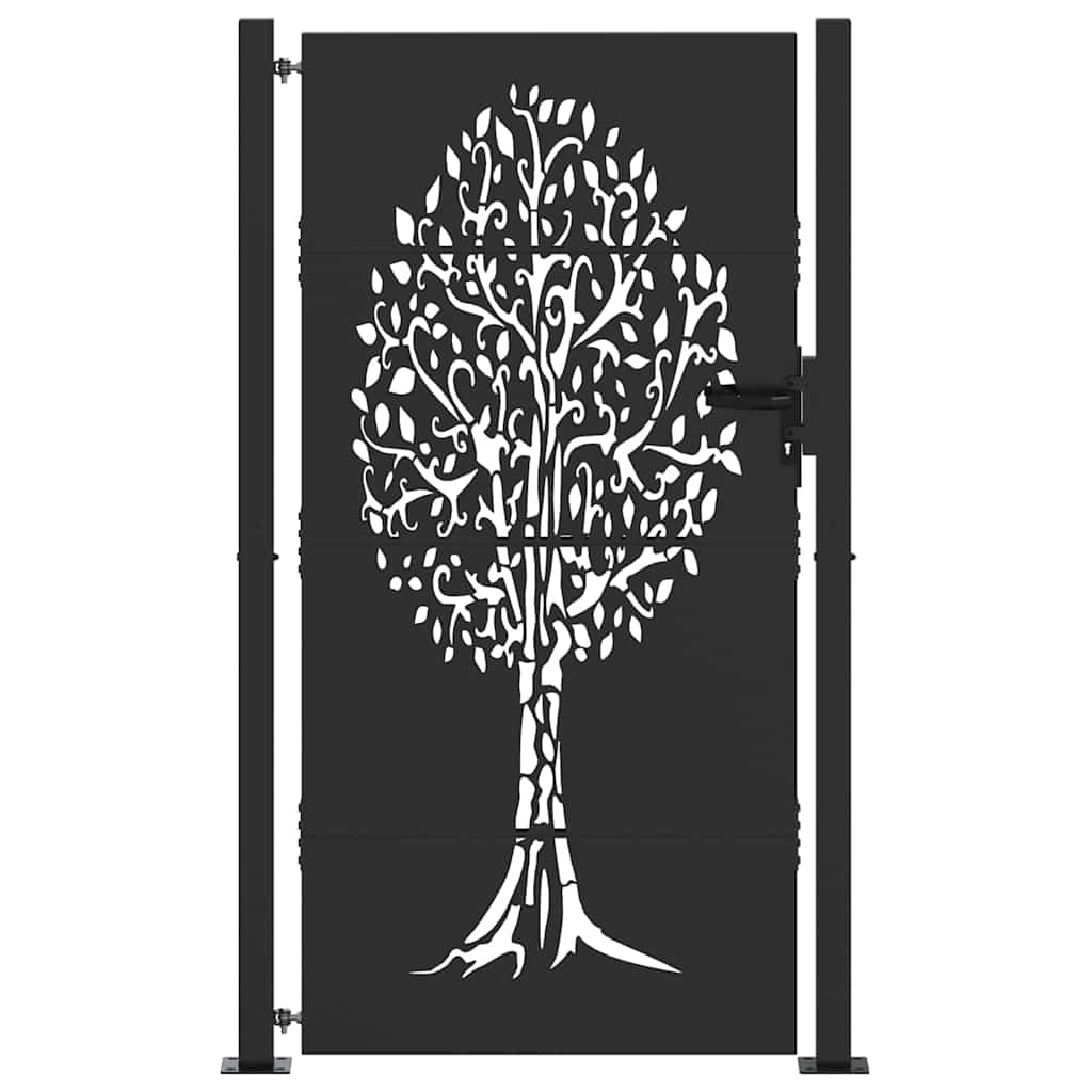 Gartentor, Gartentor 105x75 cm Cortenstahl Baumdesign Schwarz