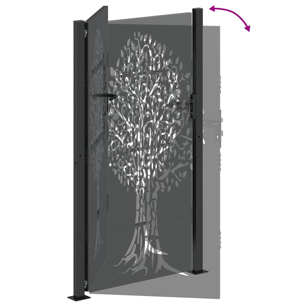 Gartentor, Gartentor 105x75 cm Cortenstahl Baumdesign Schwarz