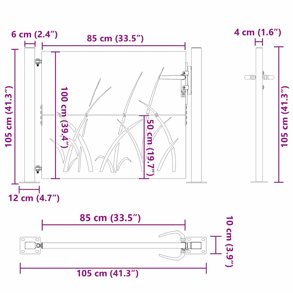 Gartentor Schwarz 105 x 100 cm Pulverbeschichteter Stahl