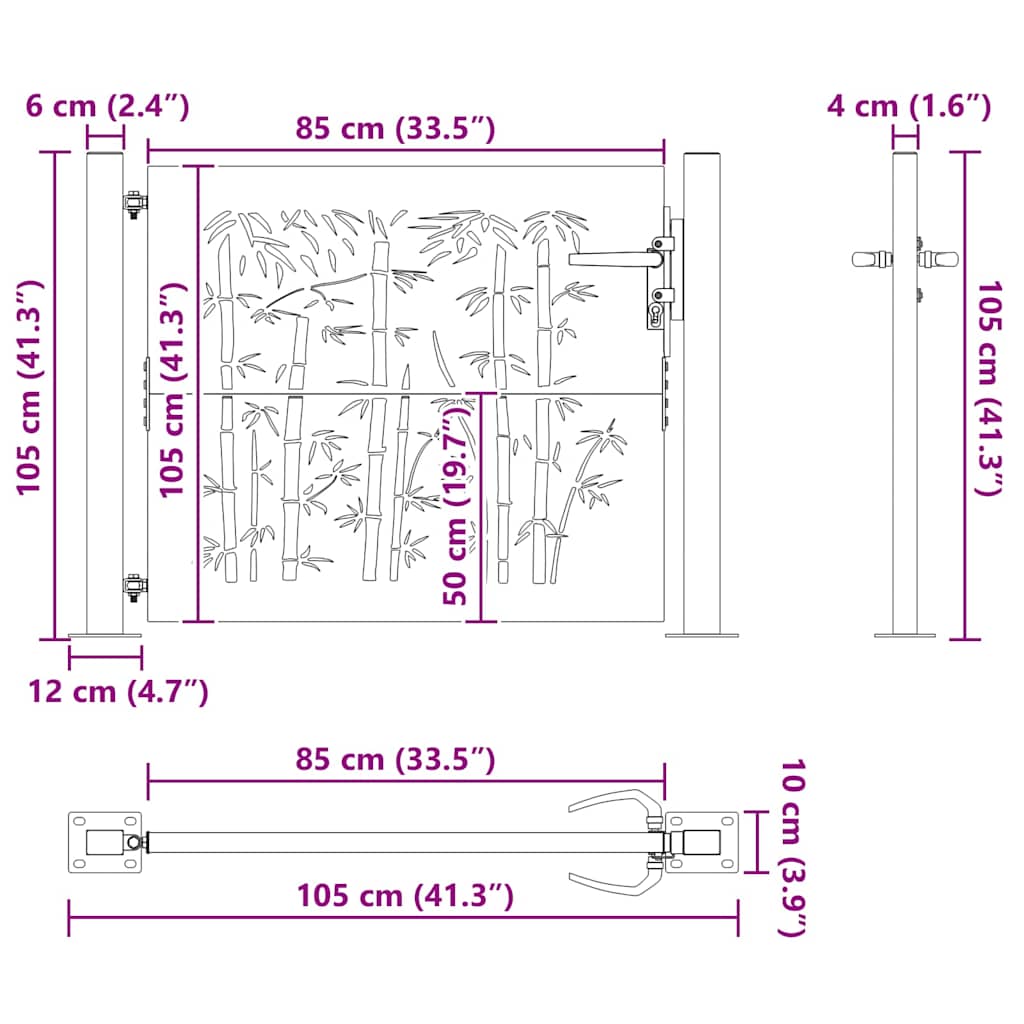 Gartentor, Gartenzaun 105x75 cm Cortenstahl Bambus Design