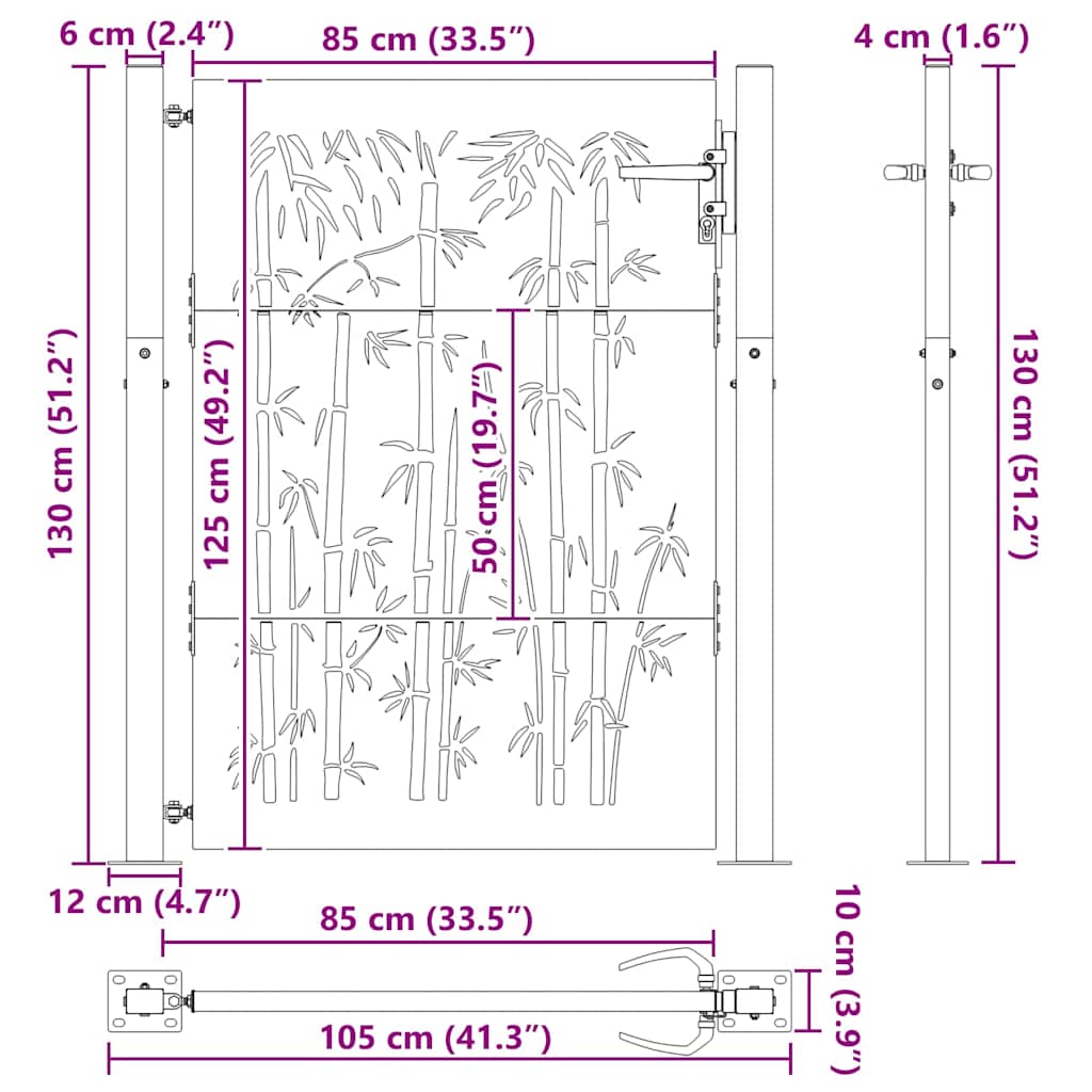 Gartentor, Gartenzaun 105x75 cm Cortenstahl Bambus Design