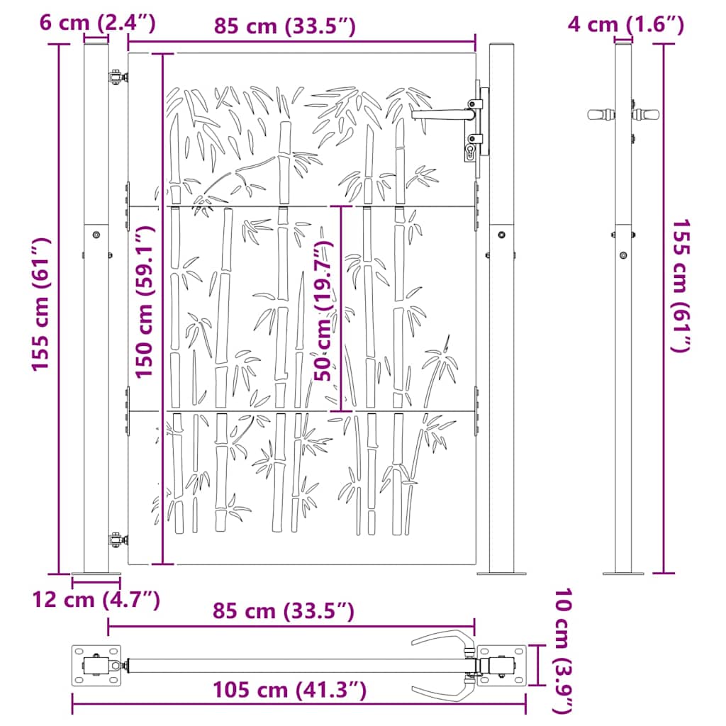 Gartentor, Gartenzaun 105x75 cm Cortenstahl Bambus Design