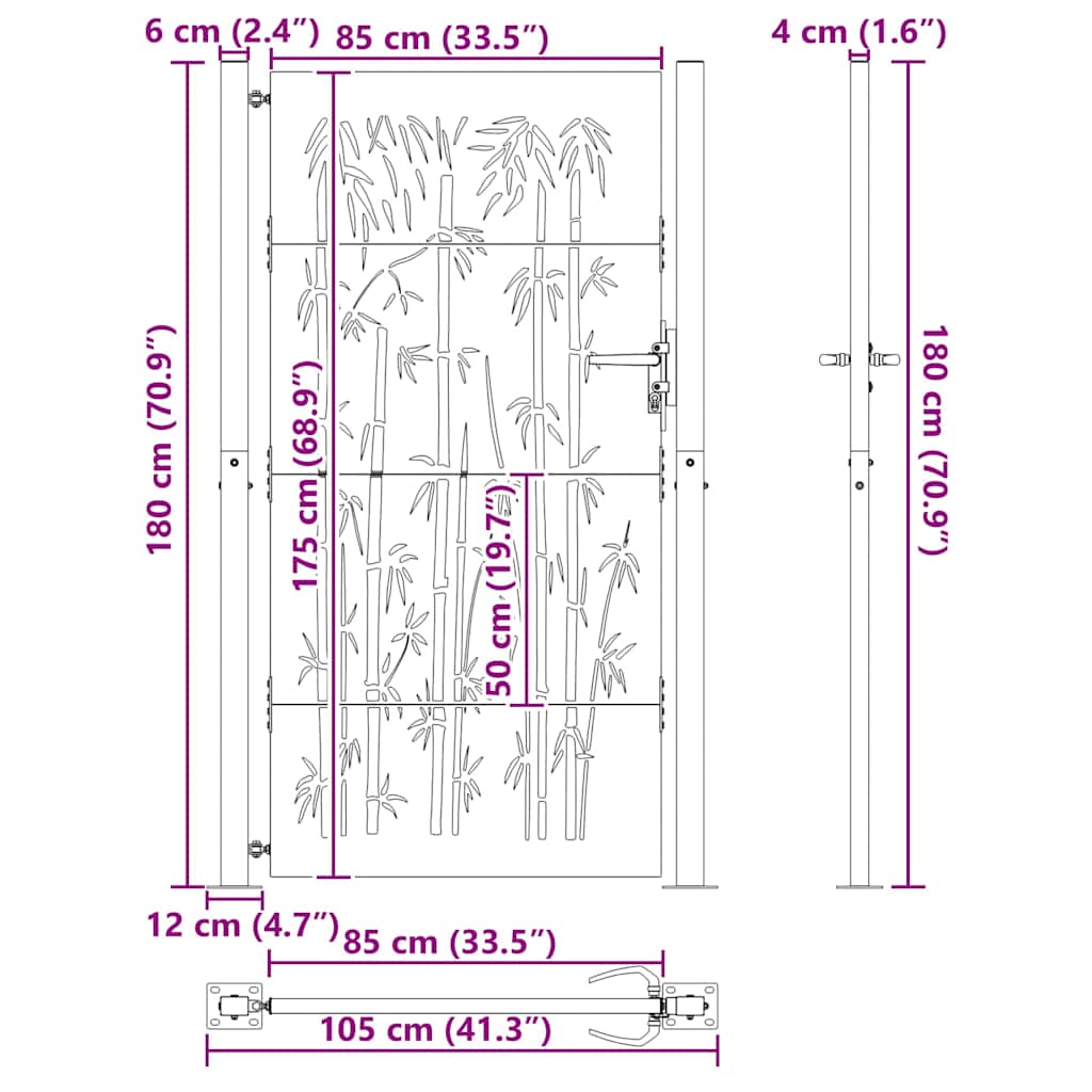Gartentor, Gartenzaun 105x75 cm Cortenstahl Bambus Design