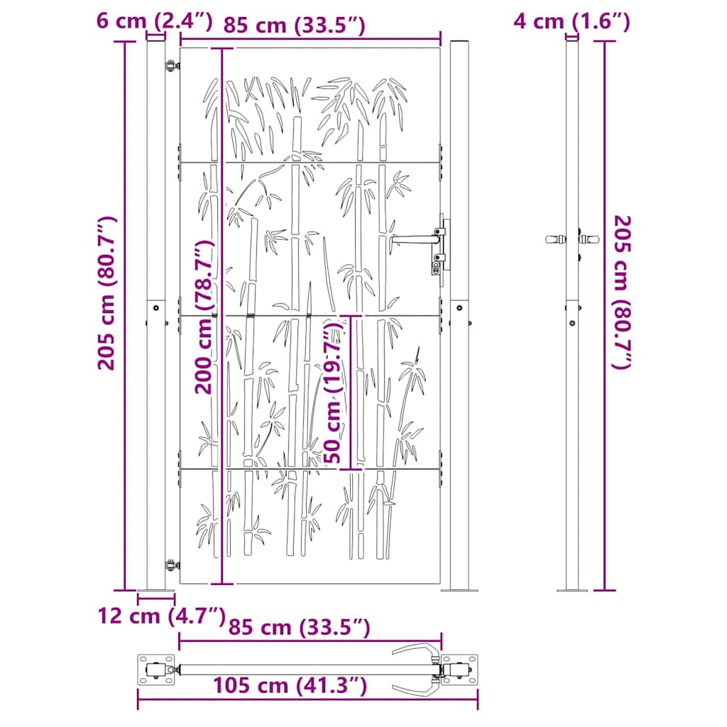 Gartentor, Gartenzaun 105x75 cm Cortenstahl Bambus Design