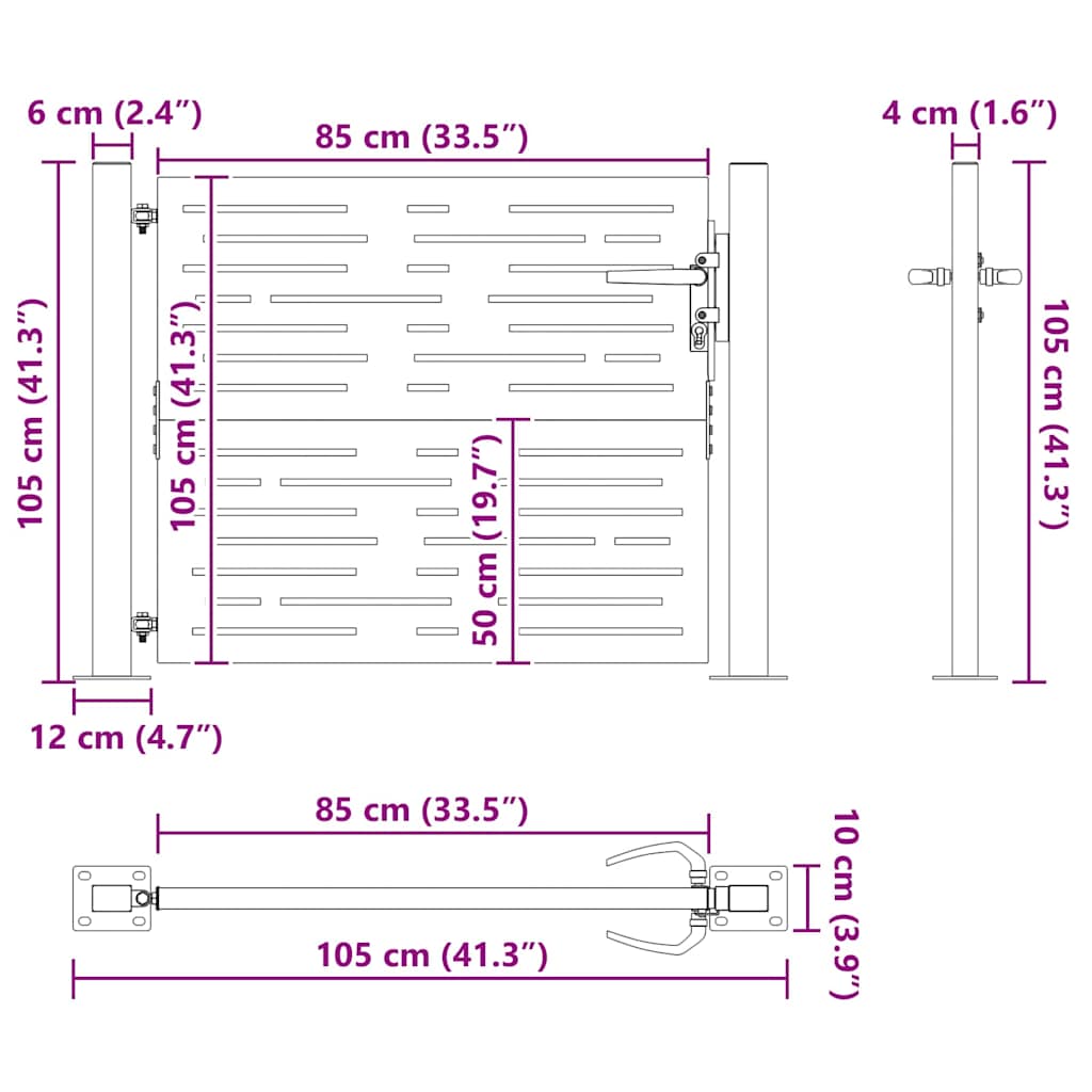 Gartentor, Gartentor 105x75 cm Cortenstahl quadratisches Design