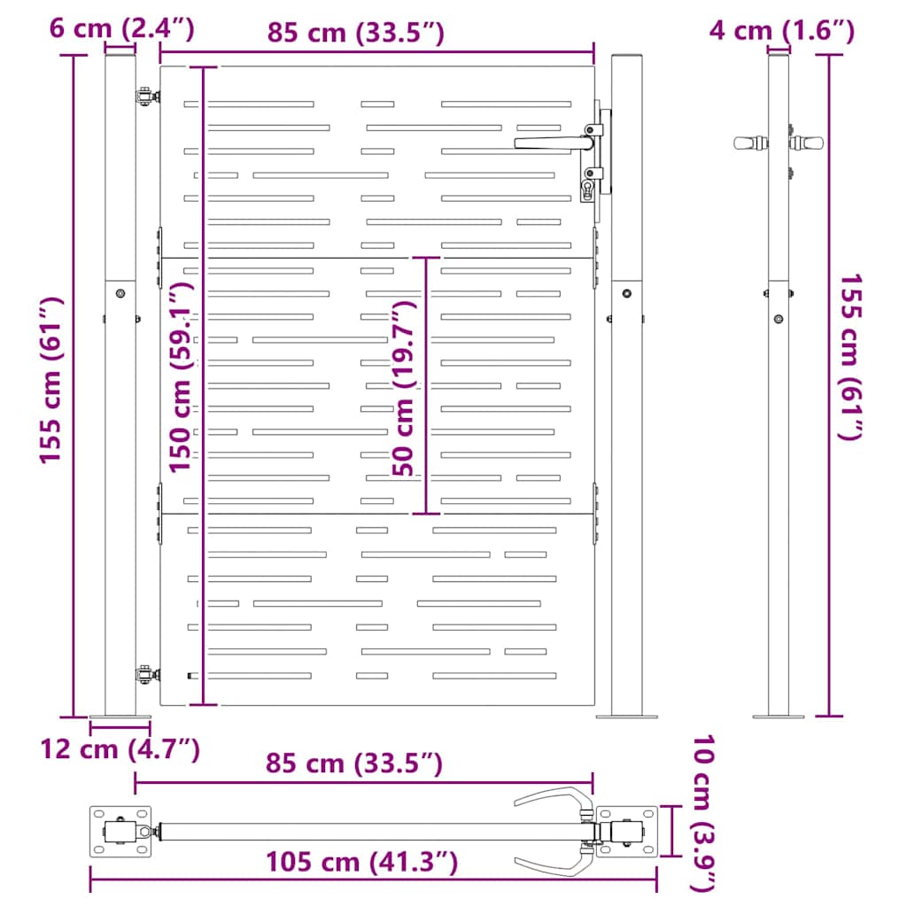 Gartentor, Gartentor 105x75 cm Cortenstahl quadratisches Design
