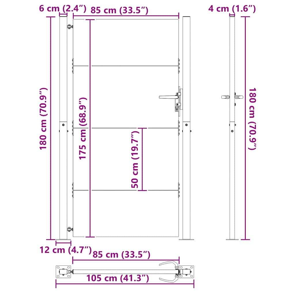Gartentor Schwarz 105 x 175 cm Pulverbeschichteter Stahl