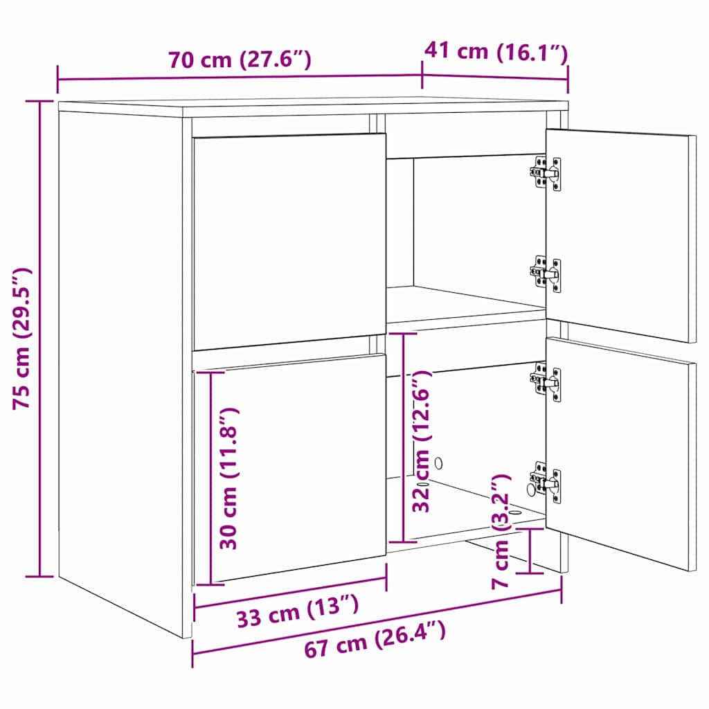 Sideboards 2 pcs Schwarze Eiche 70 x 41 x 75 cm Holzwerkstoff